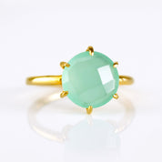 Aqua Chalcedony Round Prong Set Ring : March Birthstone