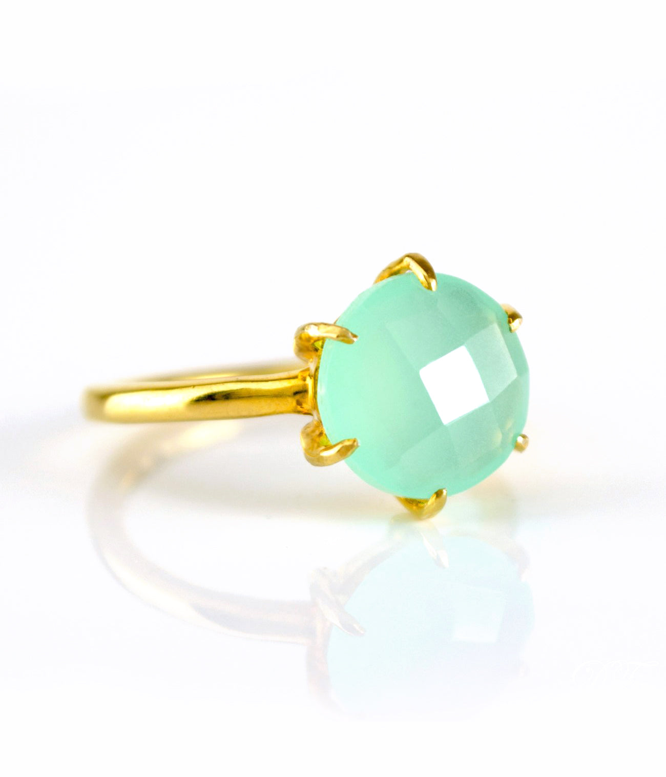Aqua Chalcedony Round Prong Set Ring : March Birthstone