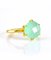 Aqua Chalcedony Round Prong Set Ring : March Birthstone