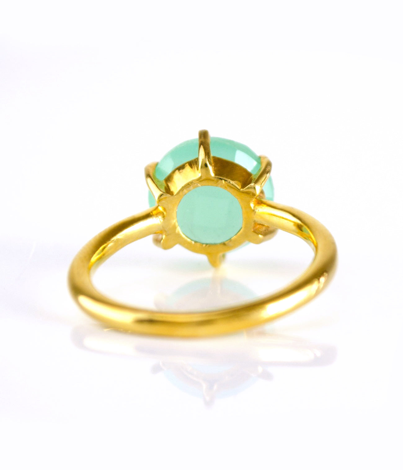 Aqua Chalcedony Round Prong Set Ring : March Birthstone