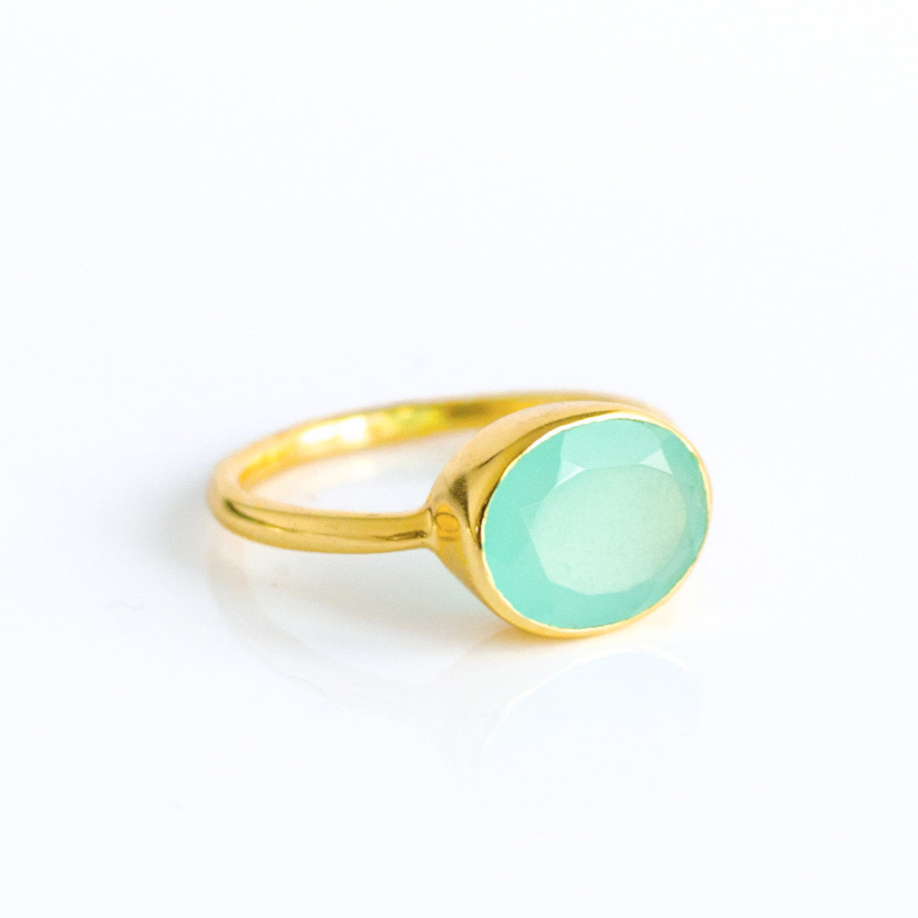 Oval Aqua Chalcedony Ring : March Birthstone