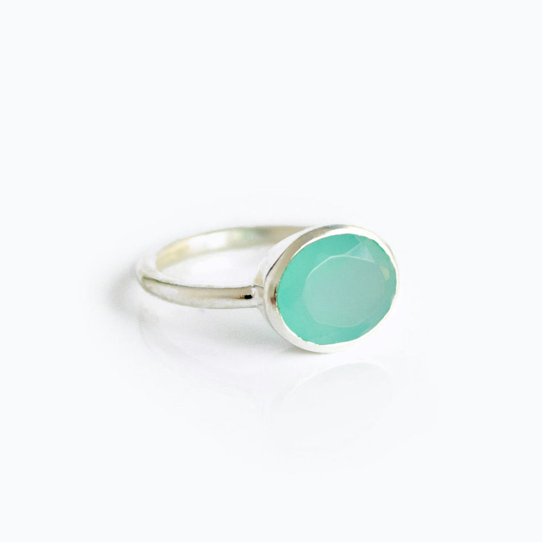 Oval Aqua Chalcedony Ring : March Birthstone