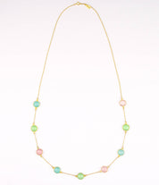 Long Aqua Chalcedony, Green Chalcedony and Pink Chalcedony bezel station necklace
