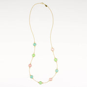 Long Aqua Chalcedony, Green Chalcedony and Pink Chalcedony bezel station necklace