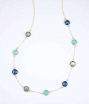 Long Aqua Chalcedony, Labradorite, Kyanite bezel station necklace