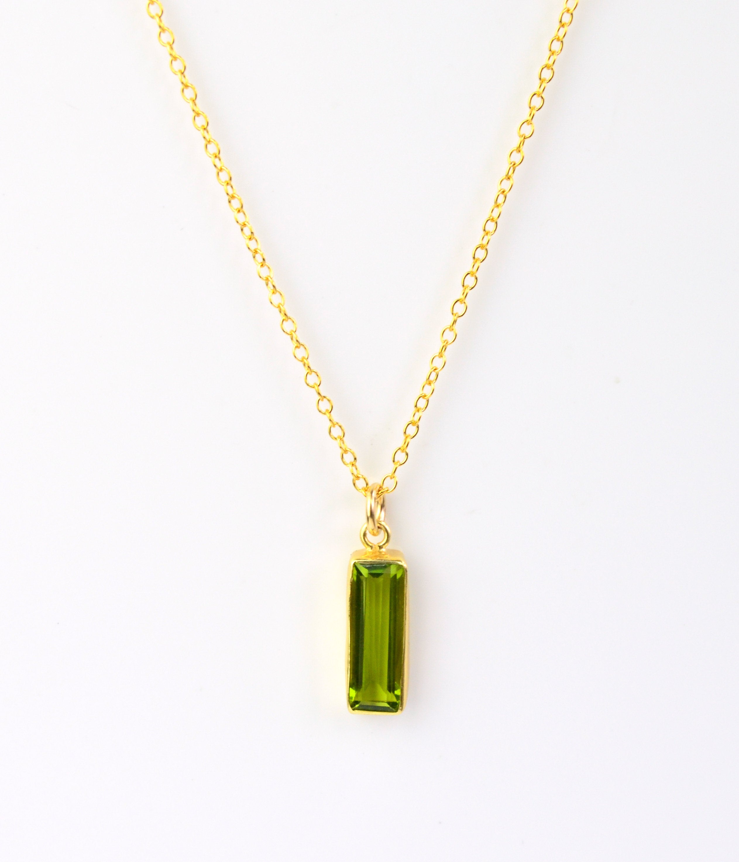 Vertical gold filled cable chain with August birthstone peridot