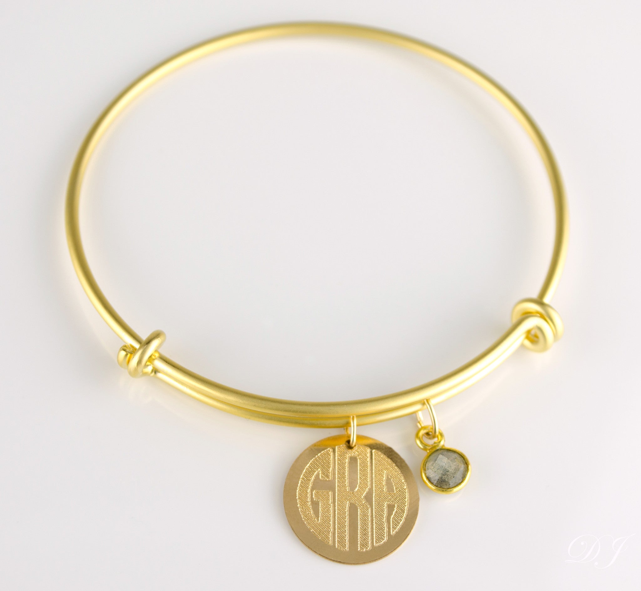 Personalized Monogram Bangle Bracelet with Birthstone Charm