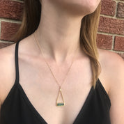 Aqua Chalcedony Adira Bar Triangle Frame Necklace, Sterling Silver, Gold Vermeil, Modern Boho Chic Frame Pendant Necklace for Women, March Birthstone