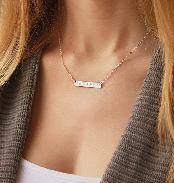 Name Necklace Gold Custom Engraved Bar Necklace Personalized