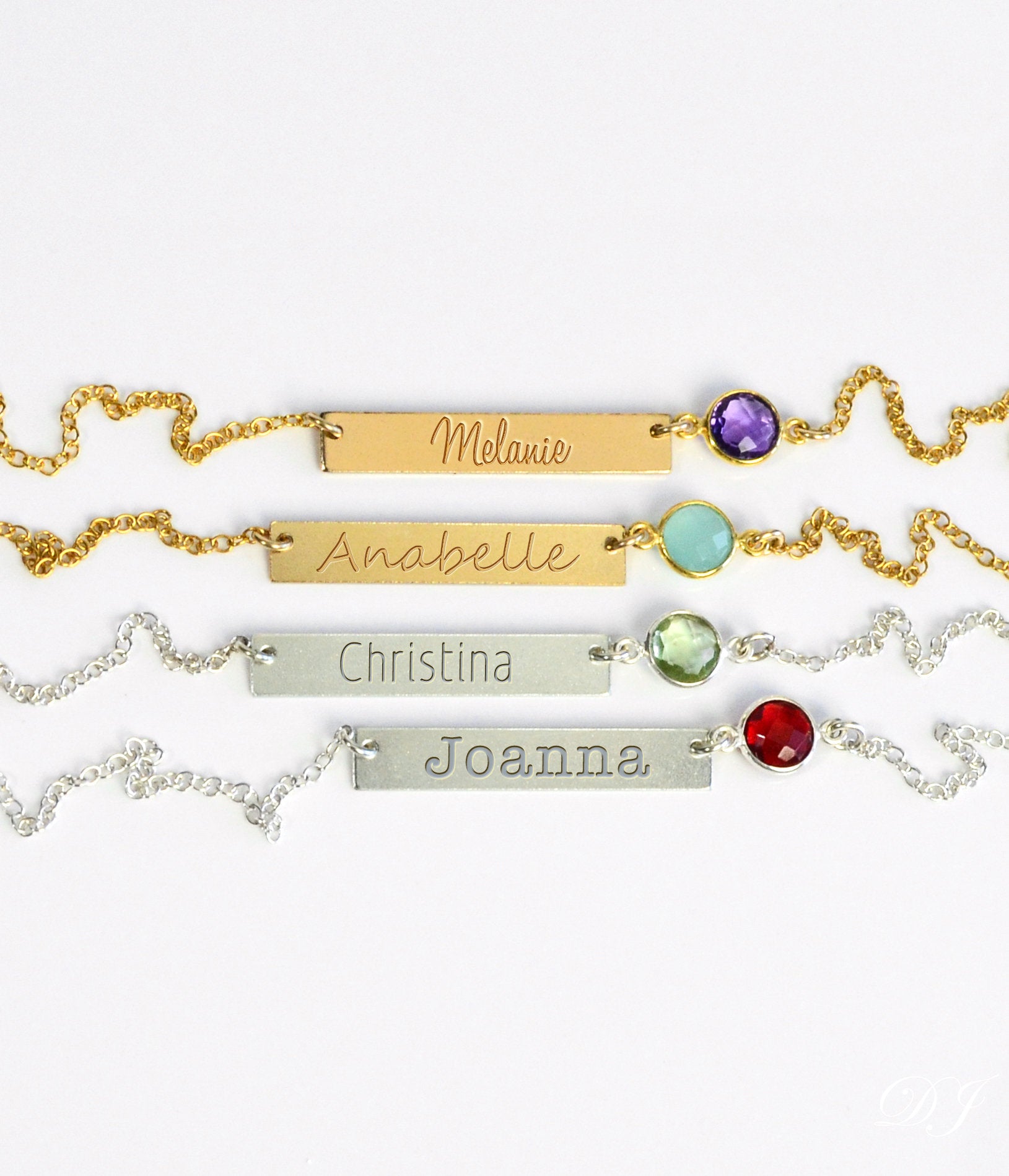 Birthstone & Personalized Metal Bar Necklace