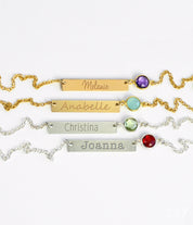 Birthstone & Personalized Metal Bar Necklace