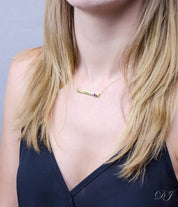 August Custom Bar Necklace with Bezel Birthstone