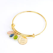 Personalized Mothers Bracelet with Birthstone Charms and Mama Disc Charm