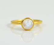 Moonstone Round Bezel Set Faceted Ring - June Birthstone