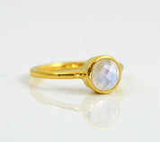 Moonstone Round Bezel Set Faceted Ring - June Birthstone