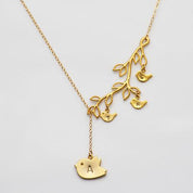 Personalized Mother & baby bird charms necklace