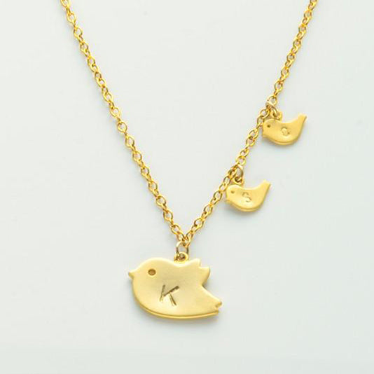 Customizable Mother and Baby Bird Charm Necklace