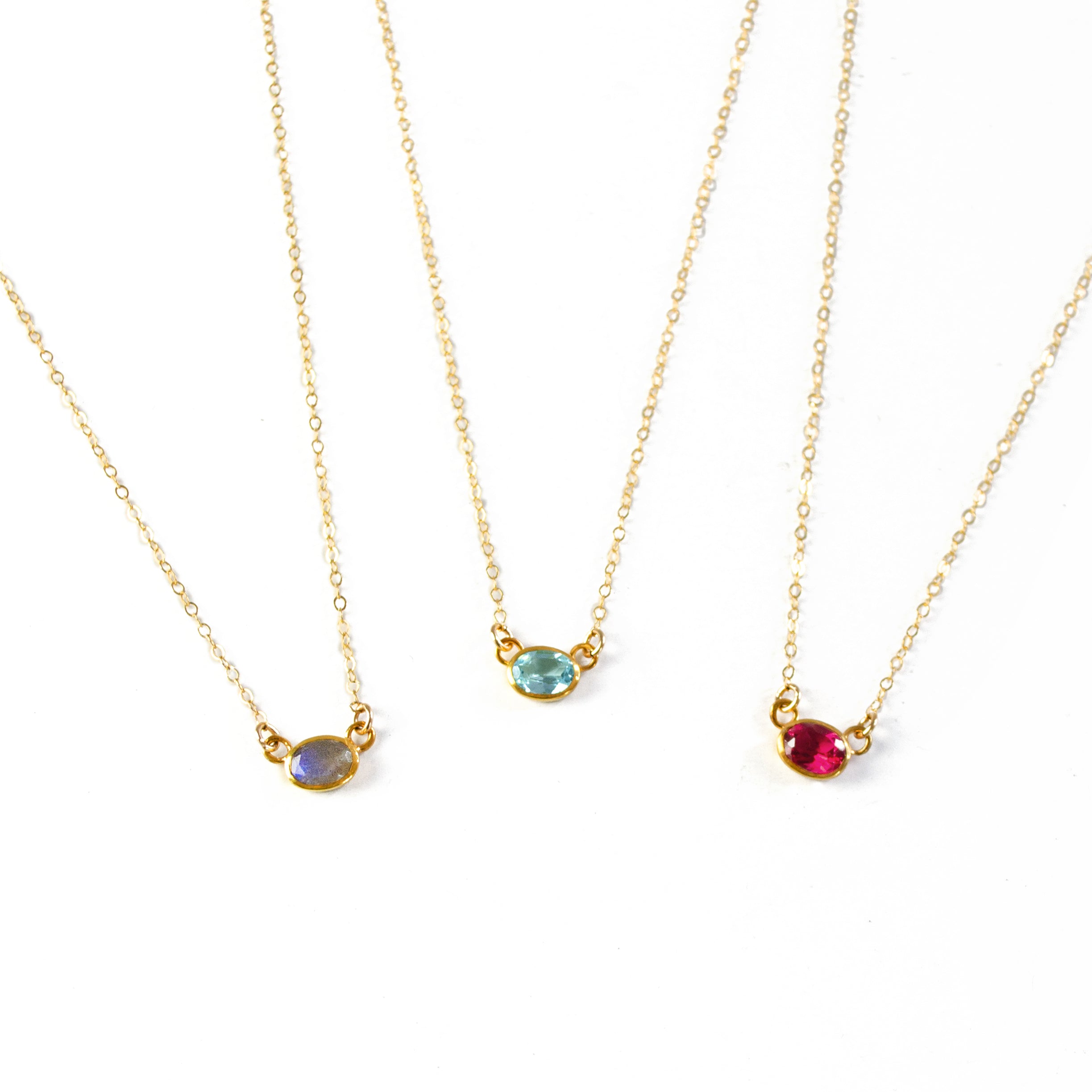 Oval Cut Birthstone Bezel Connector Necklace
