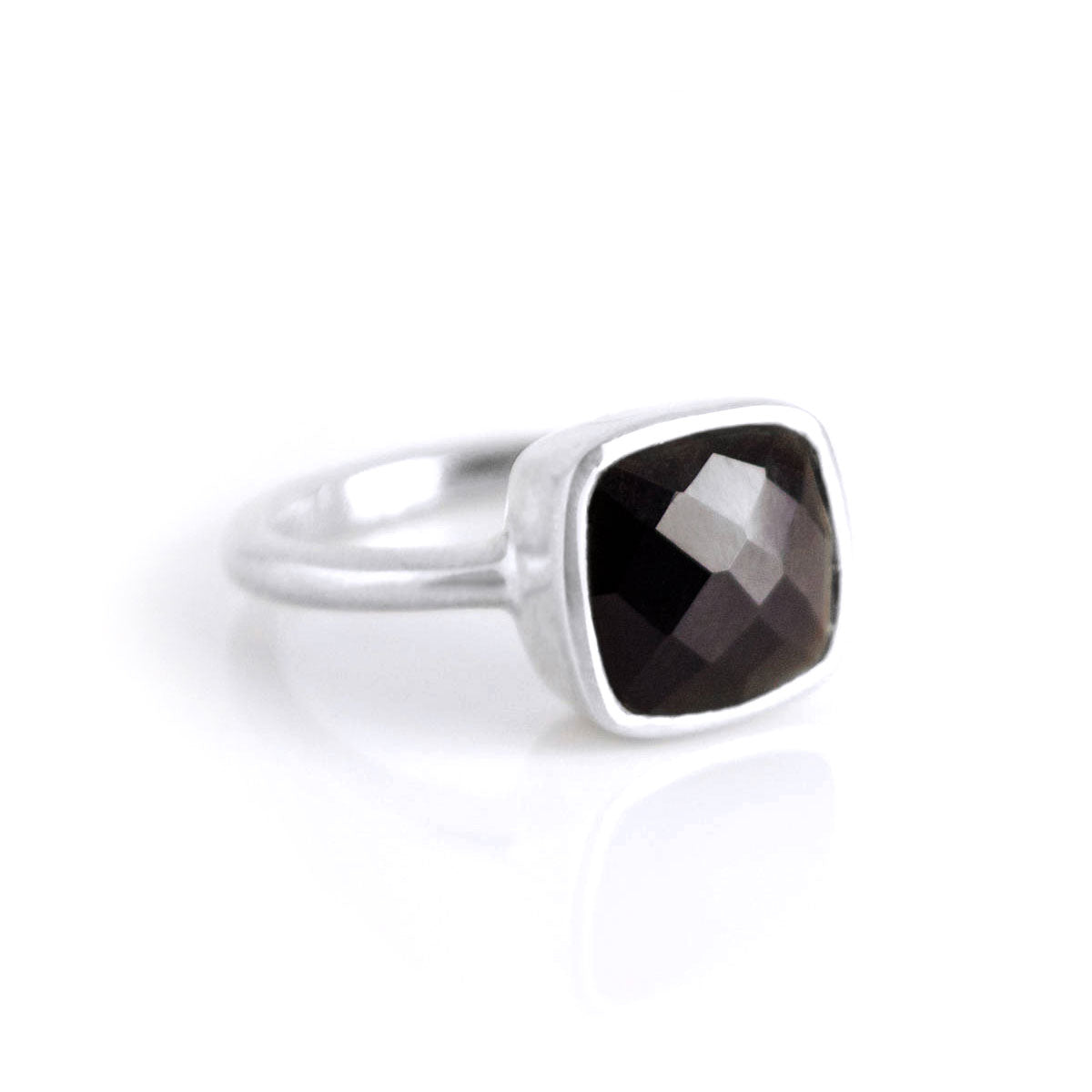 sterling silver black onyx ring, birthstone jewelry, black gemstone ring, square cushion faceted black onyx, Bezel set ring, Sterling silver ring, black onyx gift, birthday gift, ring for her, birthstone ring, birthstone 