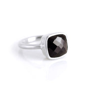 sterling silver black onyx ring, birthstone jewelry, black gemstone ring, square cushion faceted black onyx, Bezel set ring, Sterling silver ring, black onyx gift, birthday gift, ring for her, birthstone ring, birthstone 