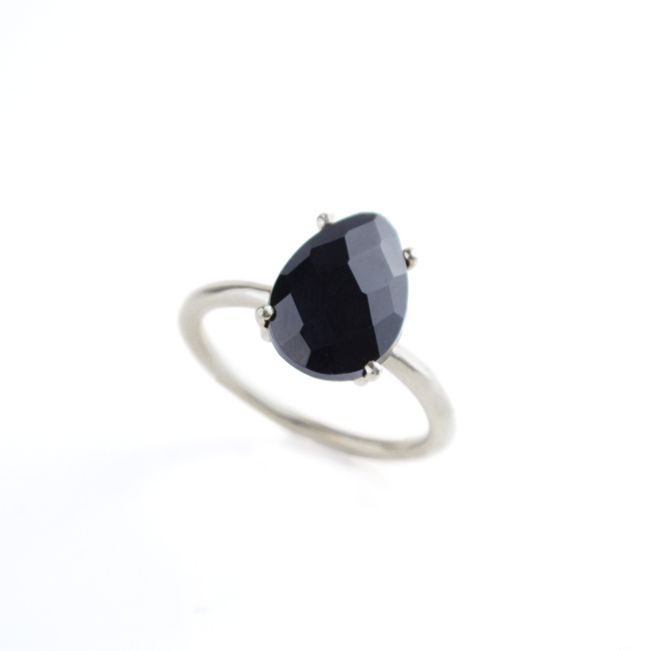 Black Onyx Teardrop Prong Set Ring • Capricorn Birthstone