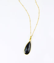 Black Onyx Elongated Teardrop Pendant Necklace