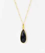 Black Onyx Elongated Teardrop Pendant Necklace