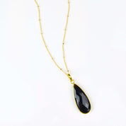 Black Onyx Elongated Teardrop Pendant Necklace