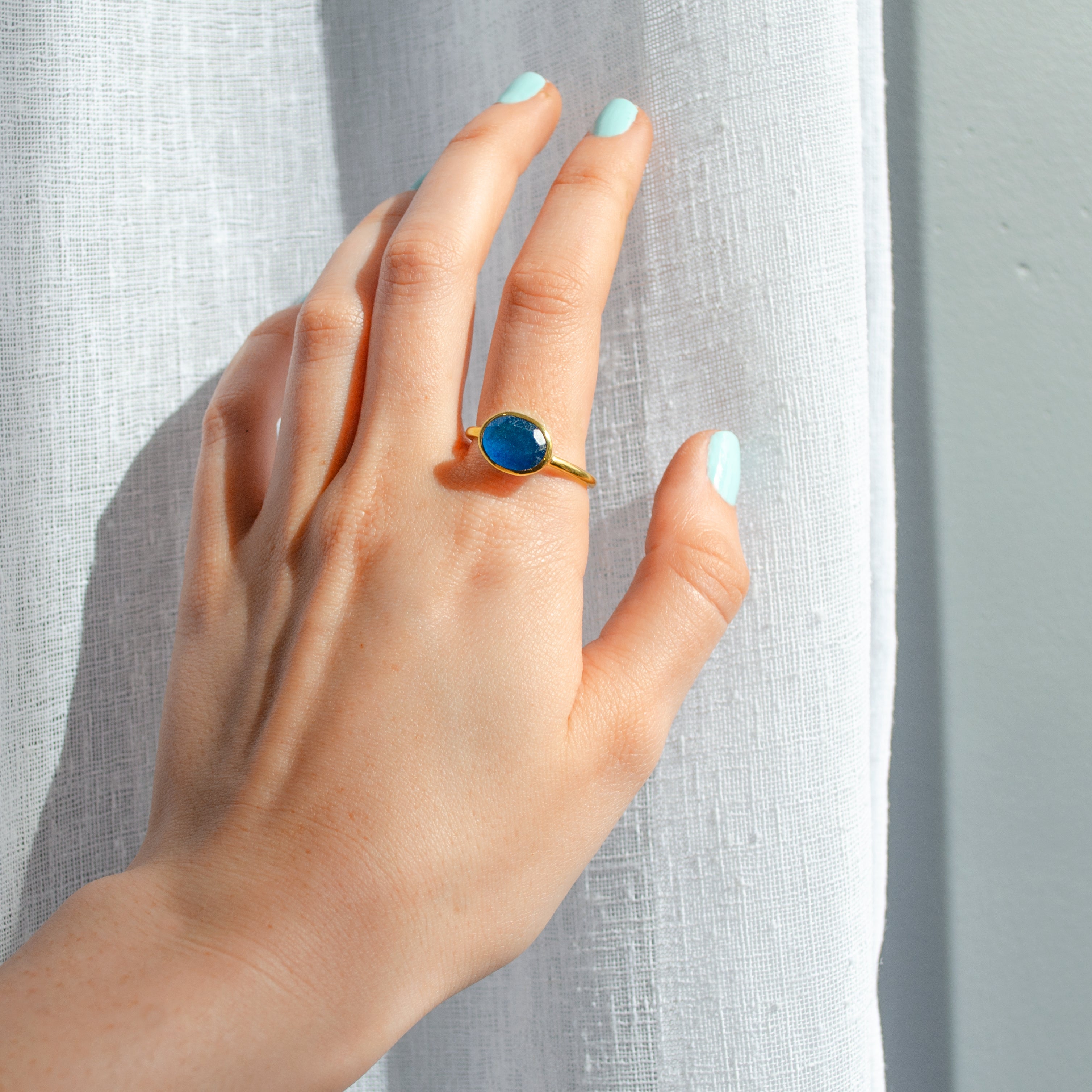 Blue Black Jade Oval Ring