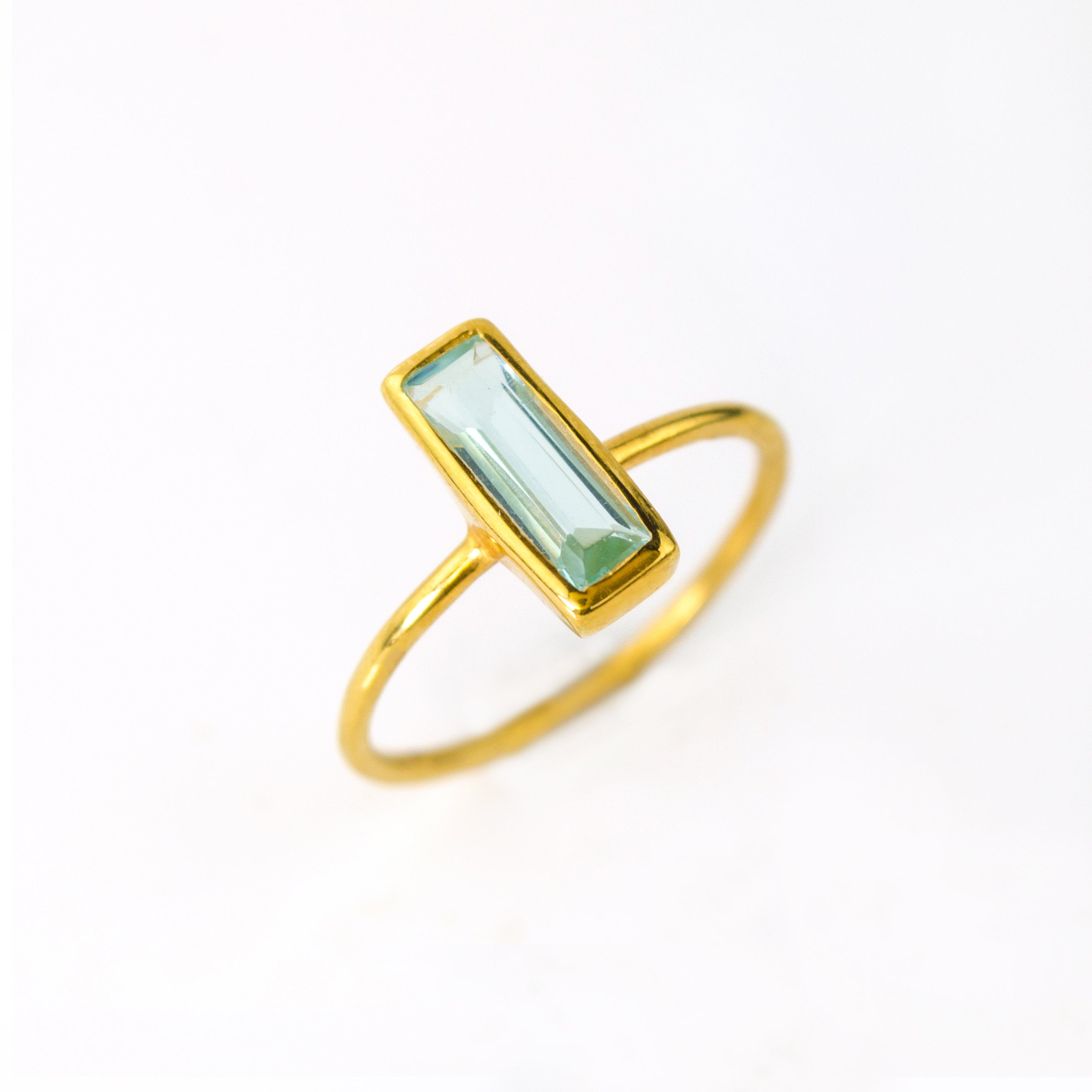Gold plated blue topaz rectangle ring rectangle birthstone rectangle gemstone december birthstone light blue ring stacking ring stackable ring stacking rings stackable rings