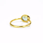 a rear view of the gold blue topaz ring shown on white background. stackable! Stacking rings, bezel set, small oval, tiny oval, dainty oval, birthstone rings, sterling silver stamp, birthstone ring, birthstone jewelry, blue gemstone, blue birthstone, december birthstone, december gemstone
