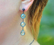 Blue Topaz Triple drop Bezel Set Stud Earrings - December Birthstone