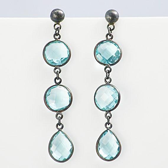 Blue Topaz Triple Drop Bezel Stud Earrings