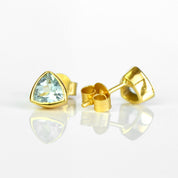 Minimalist Sky Blue Topaz Triangle Studs • December Birthstone