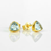 Minimalist Sky Blue Topaz Triangle Studs • December Birthstone