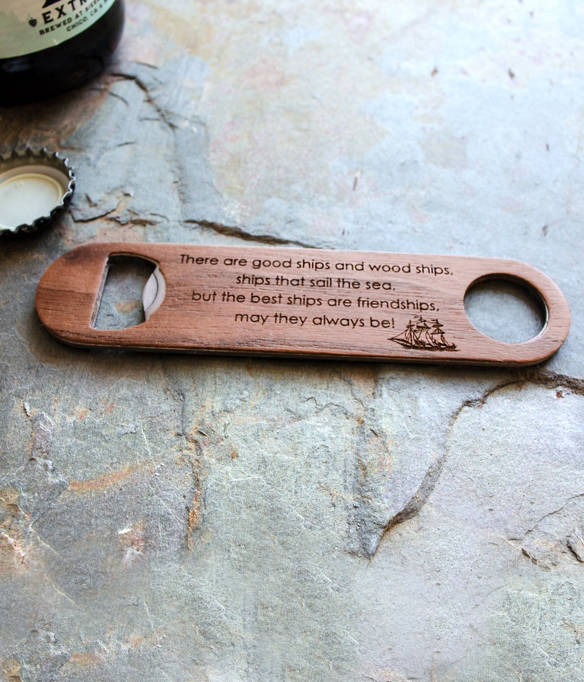 Engraved Wood Bottle Opener Keychain