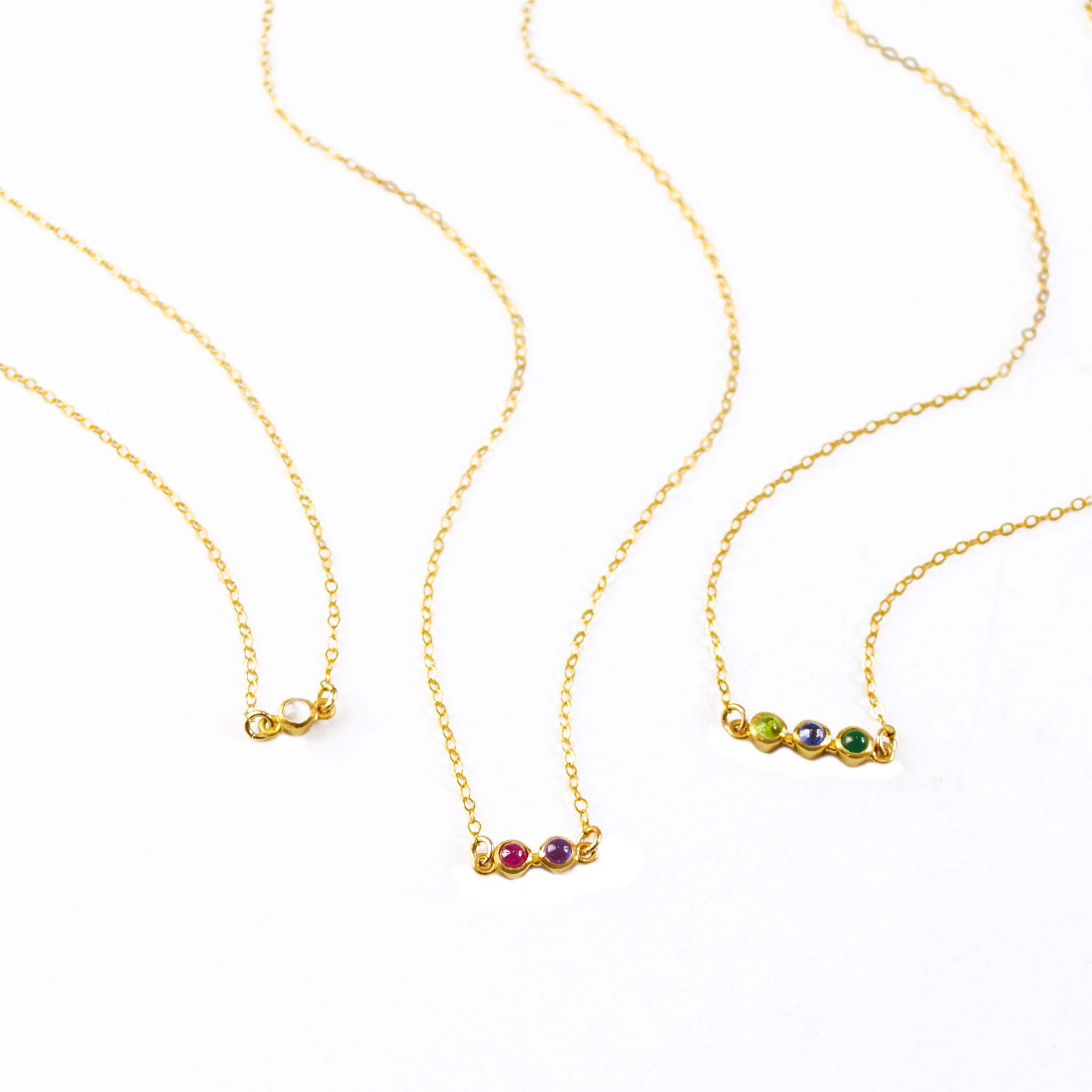 Tiny Birthstone Cabochon Bar Necklace : Available in All Birthstones