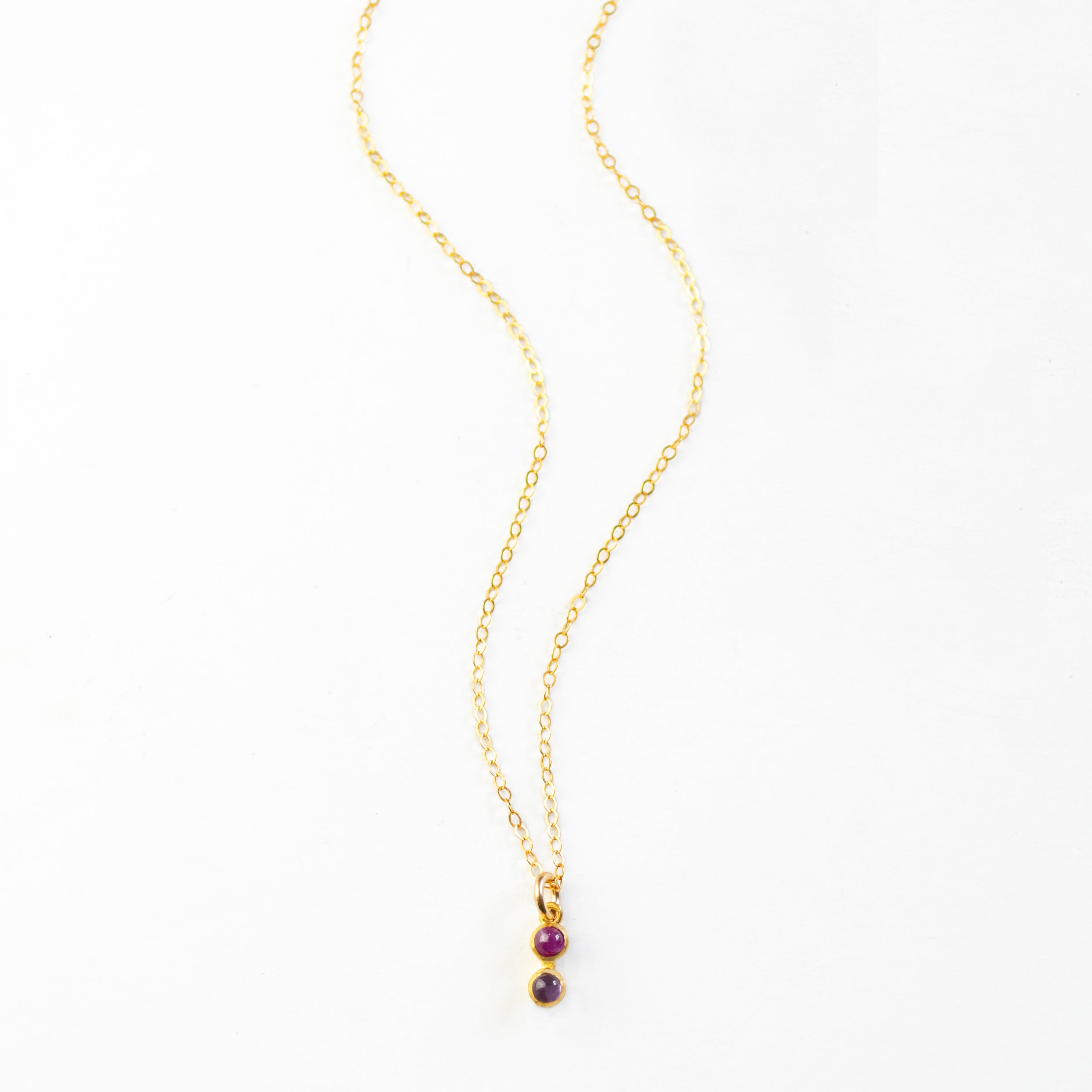 Tiny Birthstone Cabochon Vertical Bar Necklace : Available in All Birthstones