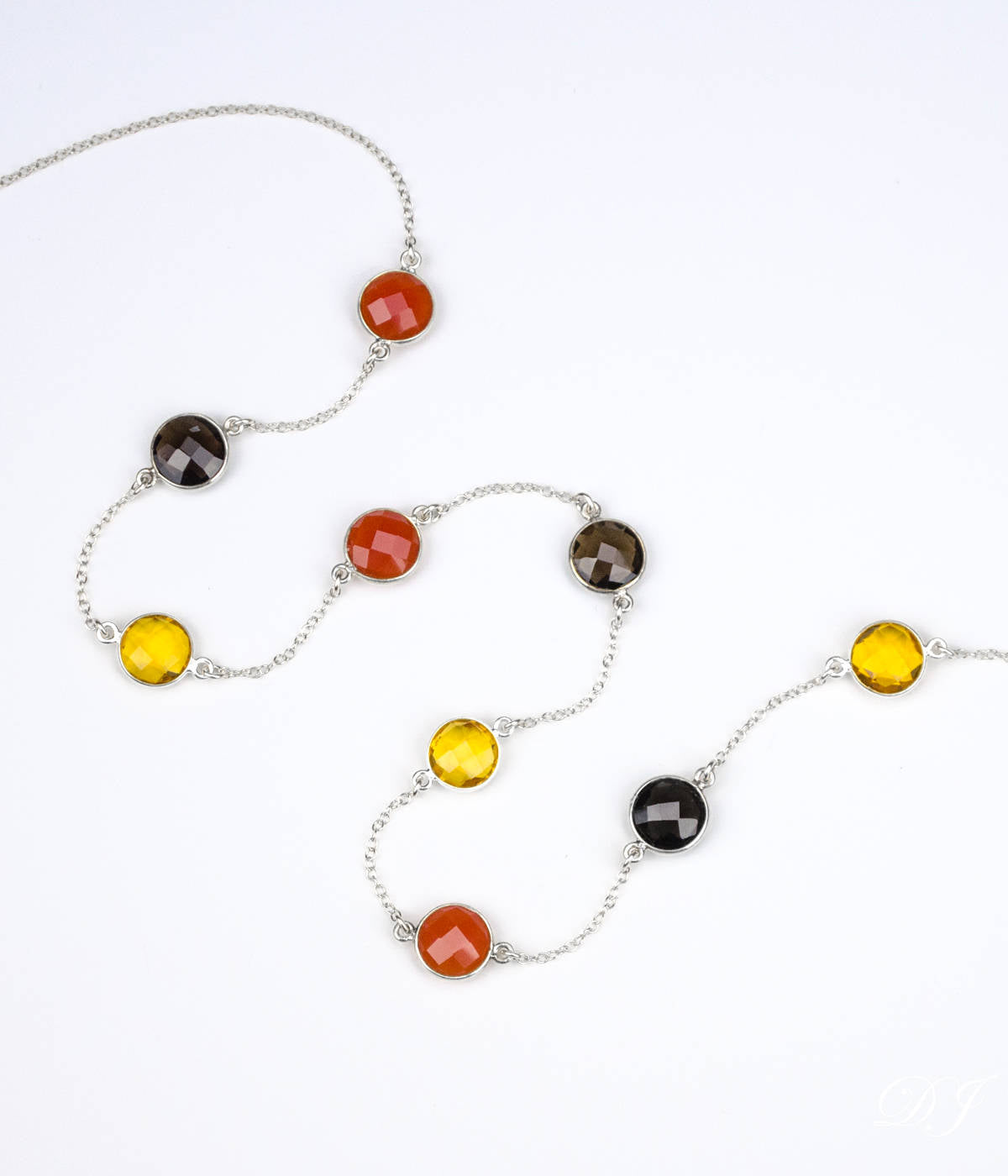 Long Citrine, Carnelian, Smoky Quartz bezel station necklace