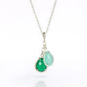 Sterling Silver Cascade Necklace With Prong Set Teardrop Birthstone Charms Family Tree Necklace with Kids Birthstones Two Stone Necklace Aqua Chalcedony Green Onyx