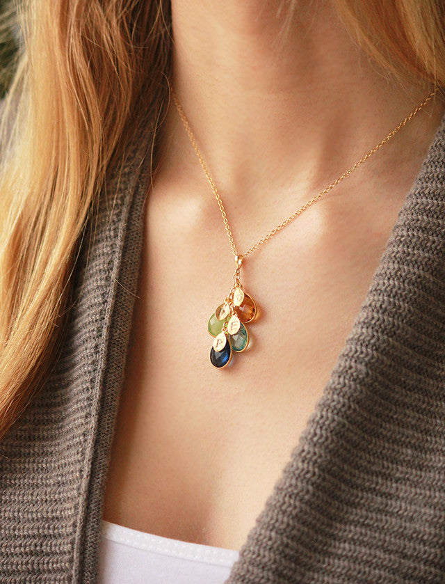 Cascading Personalized Natural Birthstone Necklace - 3 birthstones & 3  initials - Danique Jewelry