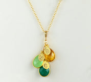Personalized Natural Birthstone Necklace - 3 Birthstones & 3 Initial Charms - Mother's Teardrop Birthstone Necklace