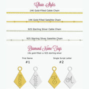 Diamond Shaped Birthstone and Name Necklace : October Pink Chalcedony
