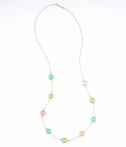 Long Aqua Chalcedony, Green Chalcedony and Pink Chalcedony bezel station necklace