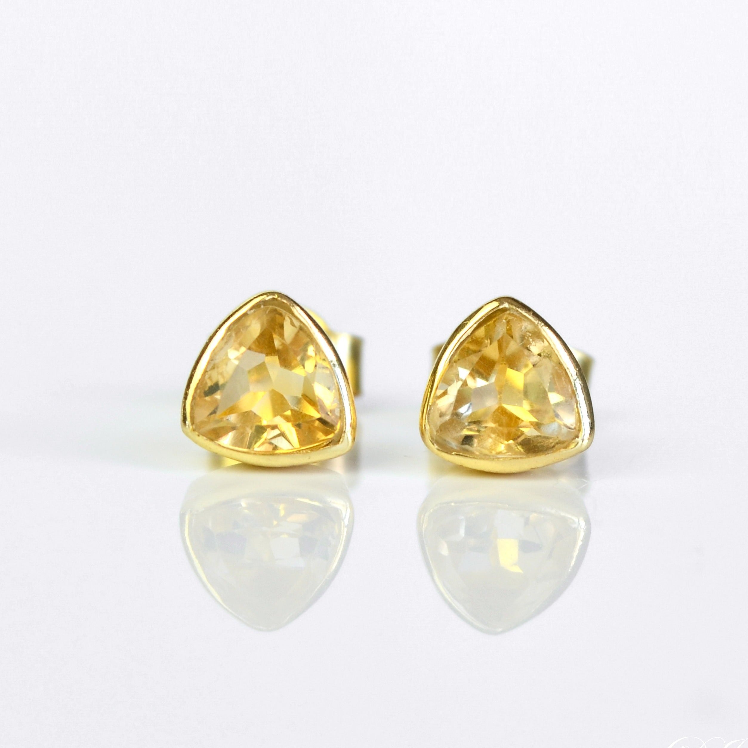 Minimalist Citrine Triangle Studs • November Birthstone