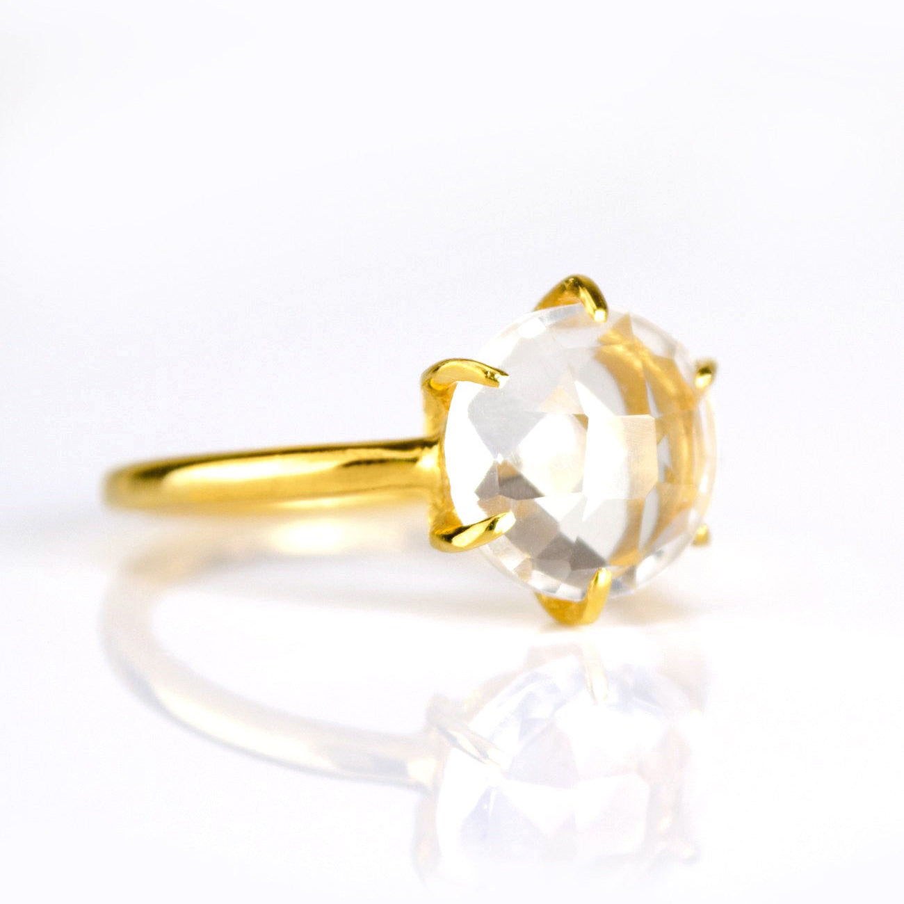 Clear Quartz Round Prong Set Ring : April Birthstone