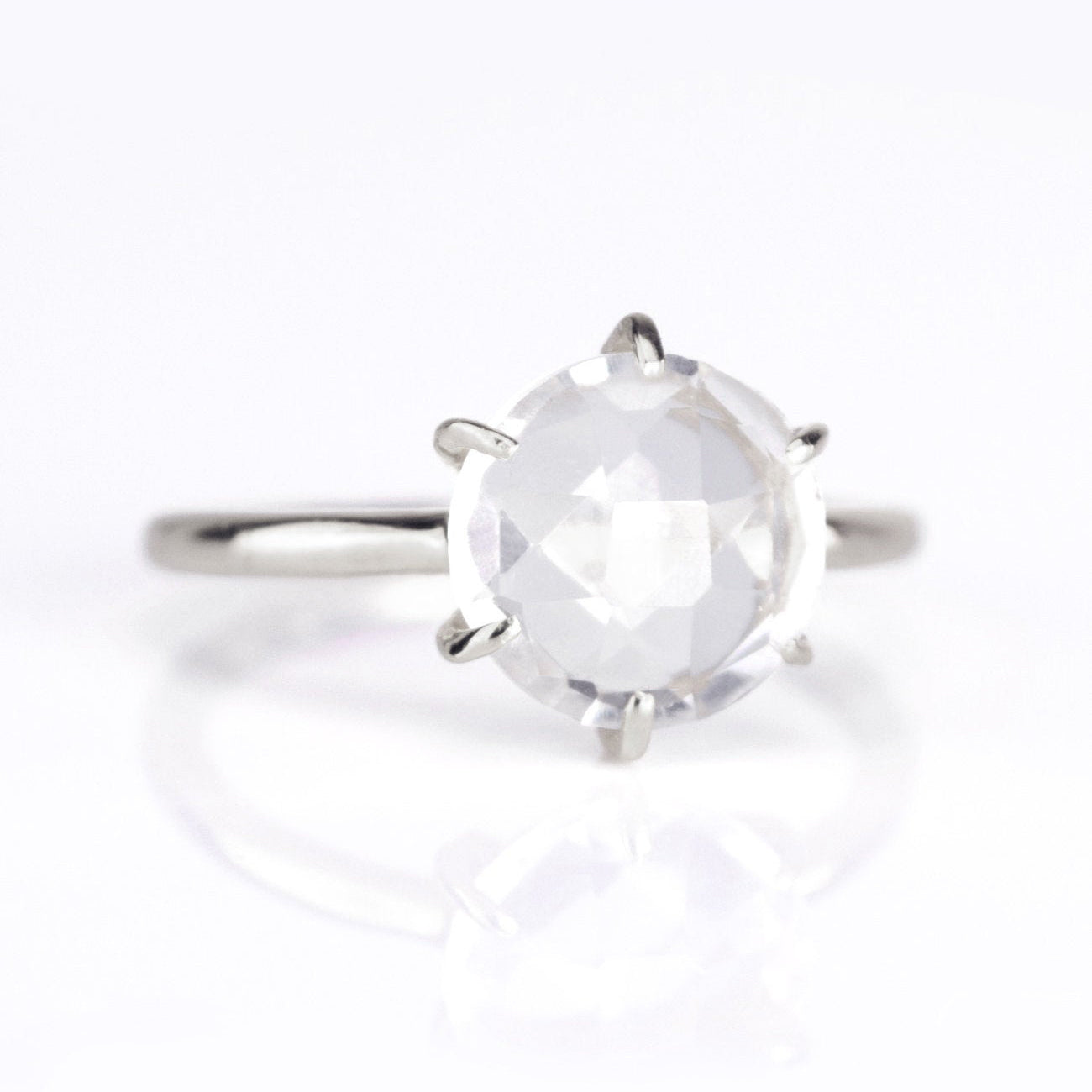 Clear Quartz Round Prong Set Ring : April Birthstone
