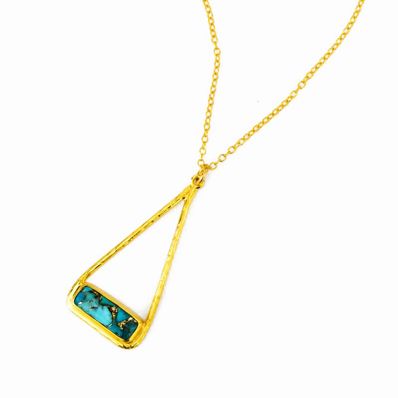 Adira Series | Copper Turquoise Bar in Triangle Pendant Necklace, Sterling Silver or Gold Fill, Boho Chic Frame Necklace for Women, December Birthstone