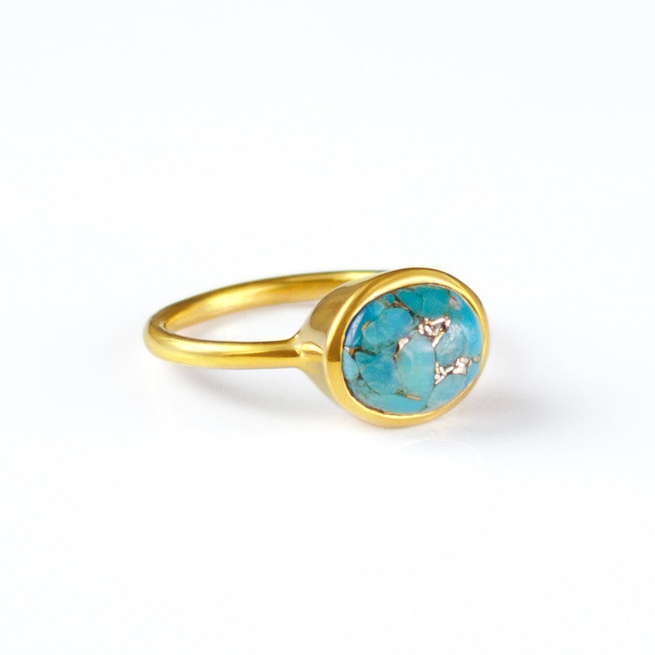Turquoise ring, december birthstone jewelry, blue gemstone ring, Oval faceted turquoise, Bezel set ring, 18k vermeil gold, Sterling silver ring, turquoise gift, december birthday gift, copper turquoise ring for her