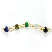 Moss Agate Teardrop Prong Set Ring • Virgo Birthstone